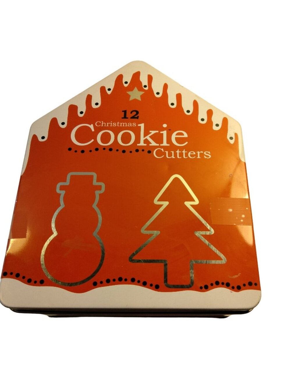 Christmas Metal Cookie Cutters in House Shaped Tin Lot 11 Forms